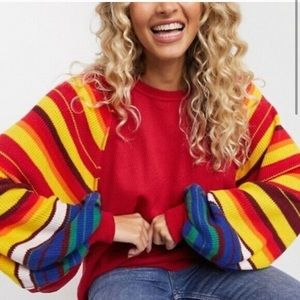Free People Rainbow Dreams Sweater Red Combo
